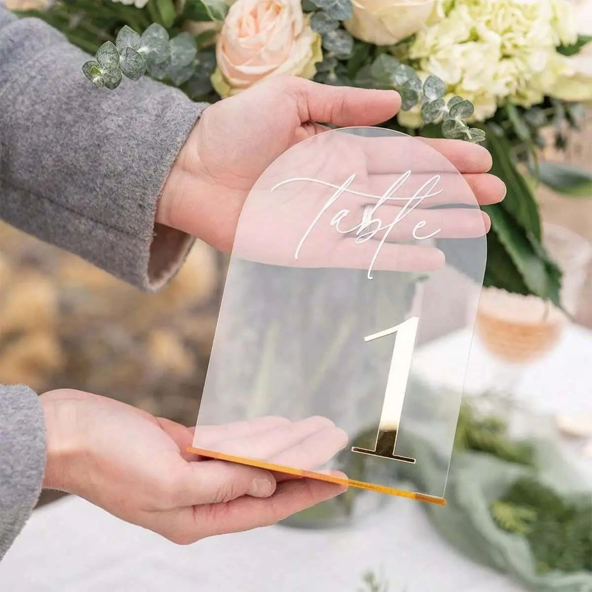 Numéro de Table Transparent Doré Pour Mariage Chic