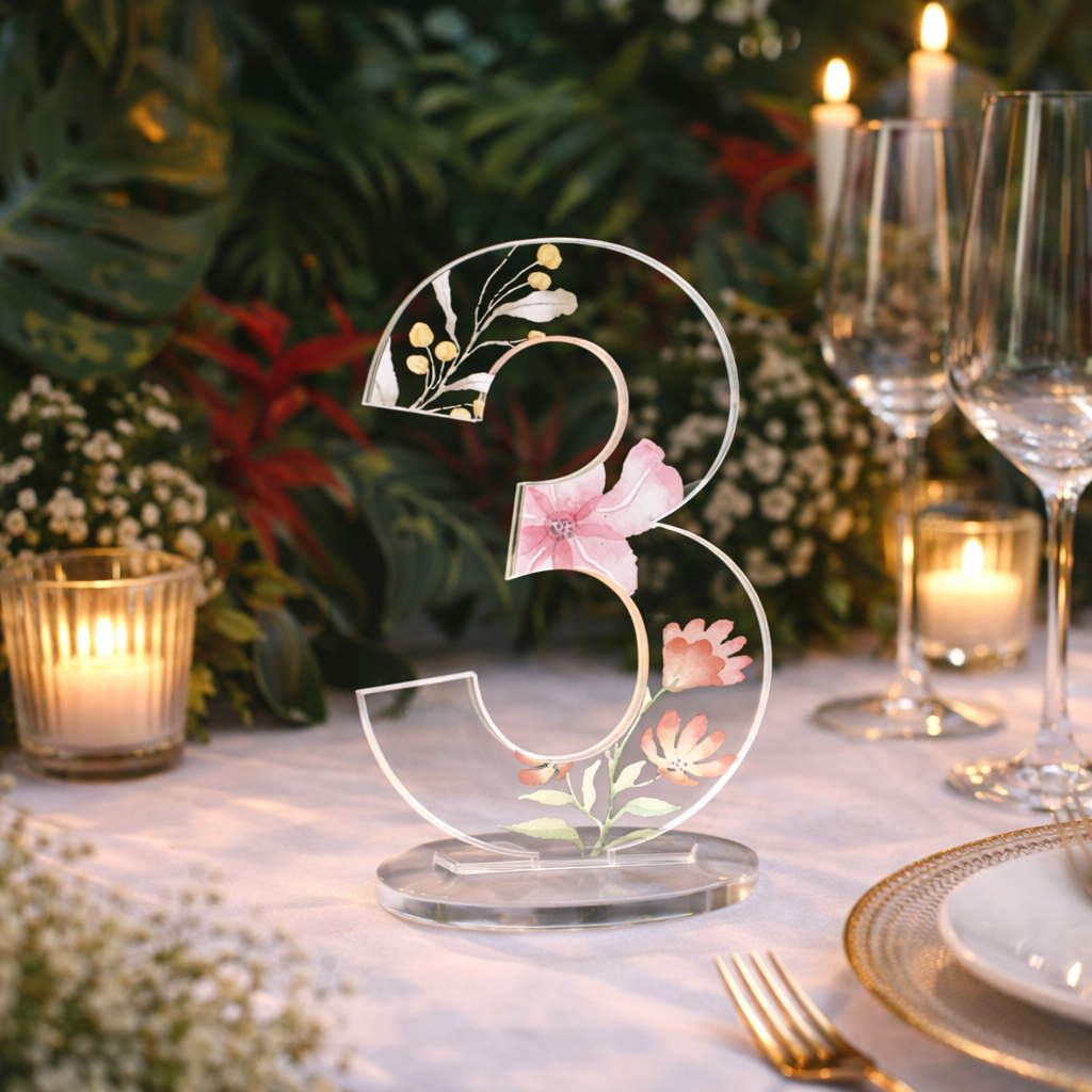 Numéro de Table Transparent Fleuri glamour