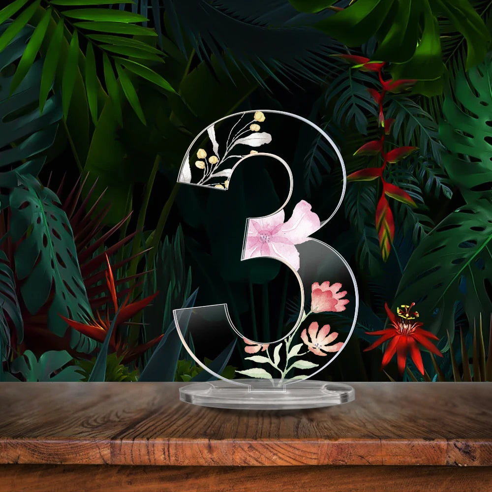 Numéro de Table Transparent Fleuri tropical