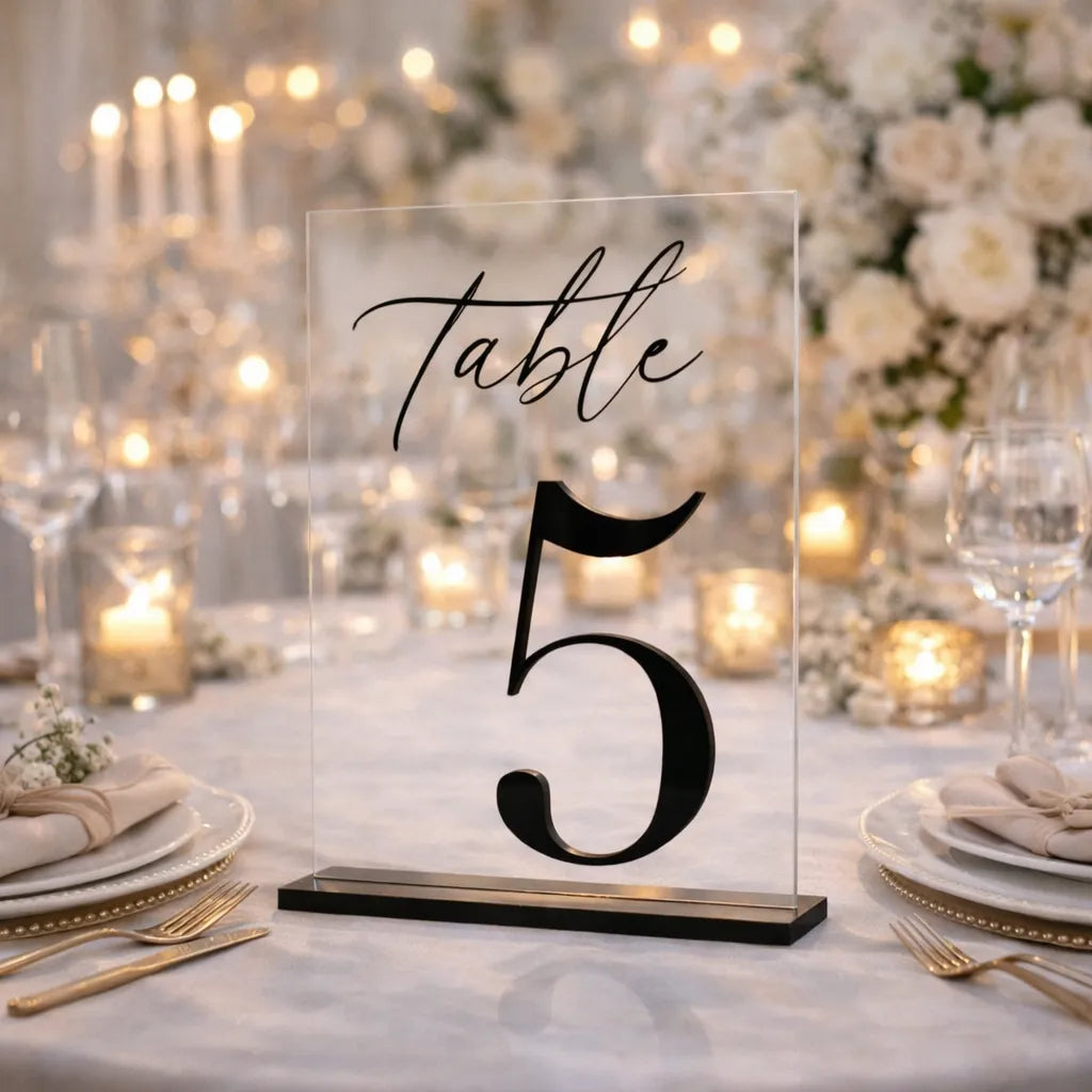 Numéro de Table en Relief Transparent et Noir