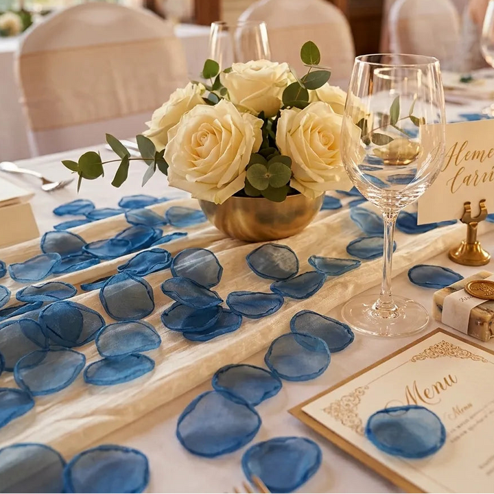 Pétales Décoratifs Bleus en Organza Raffinée