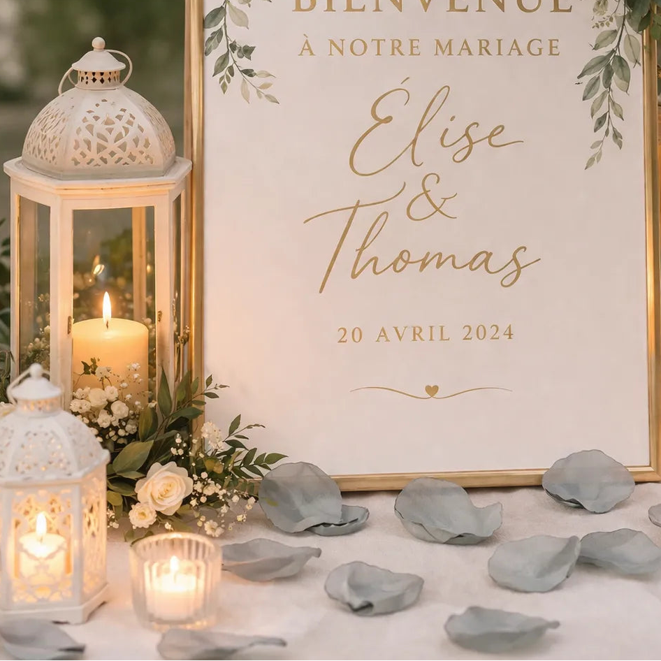 Pétales De Fleurs Mariage Gris en Mousseline