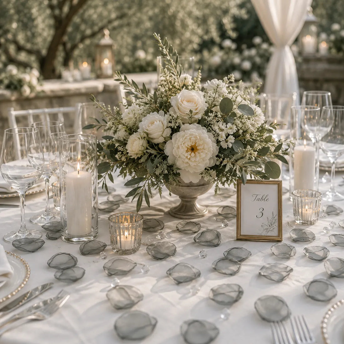Pétales De Fleurs Mariage Gris en Mousseline Raffinée