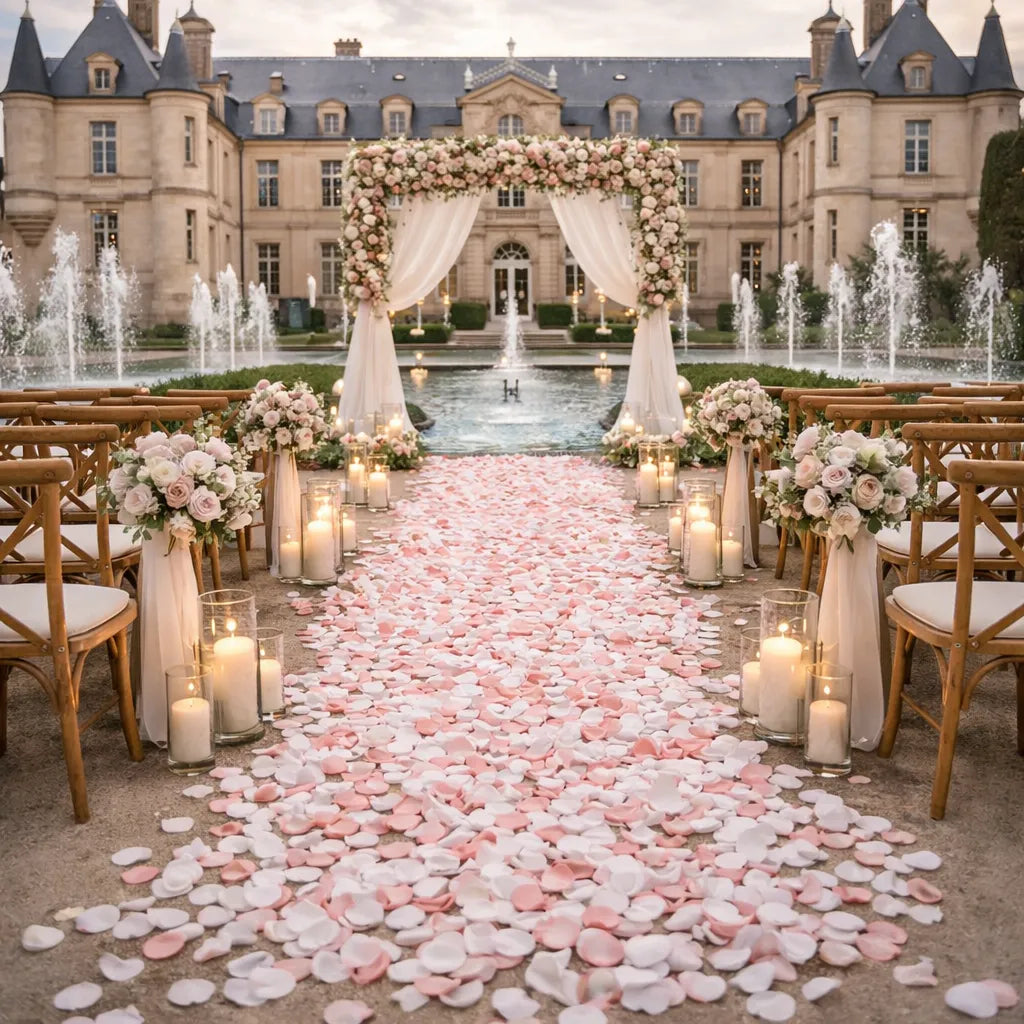 Pétales Mariage Blancs et Roses romantique