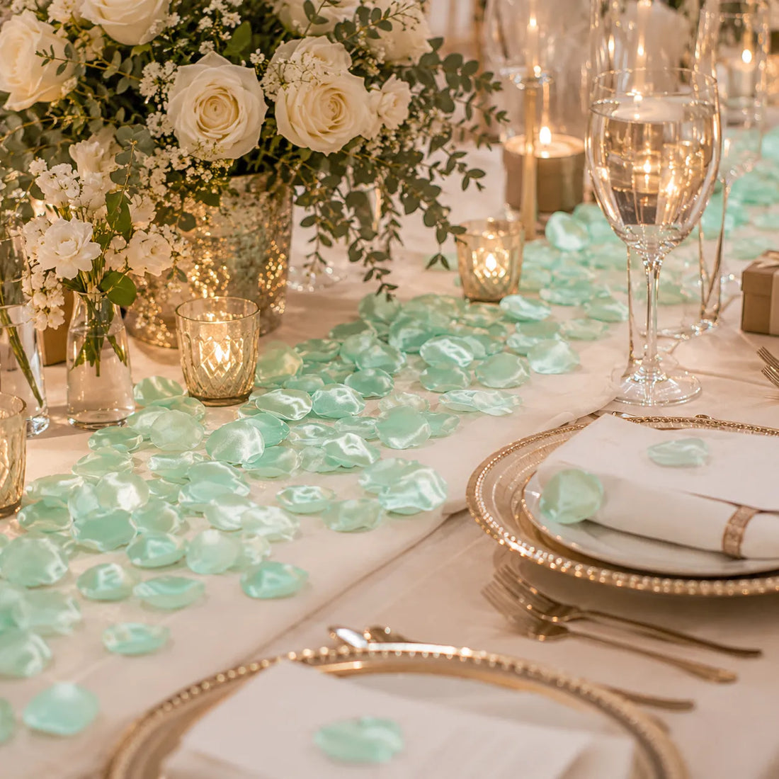 Pétales Mariage Vert-Bleu élégant