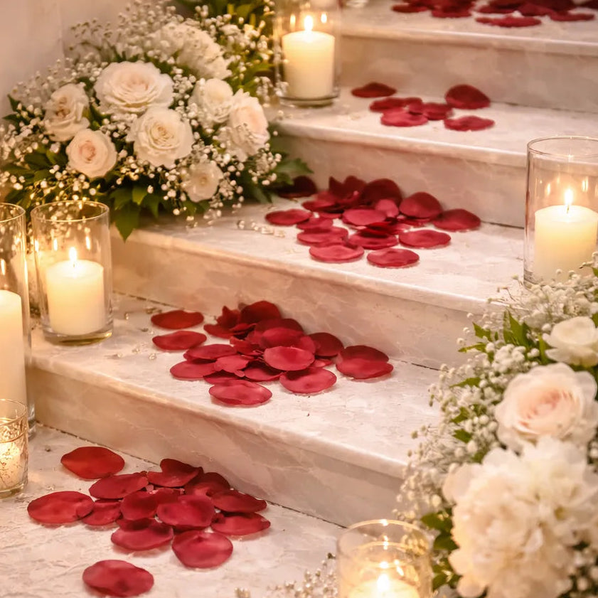 Pétales de Fleurs Artificiels Romantiques Mariage Rouge