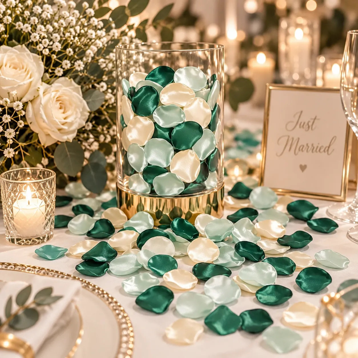Pétales de Fleurs Artificiels Verts Mariage élégants