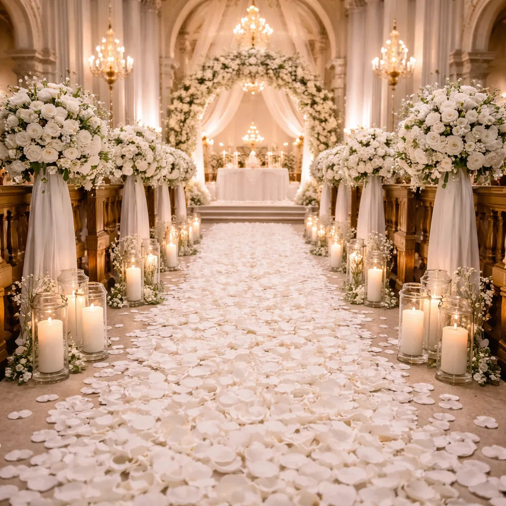 Pétales de Rose Blanche Satinés Mariage