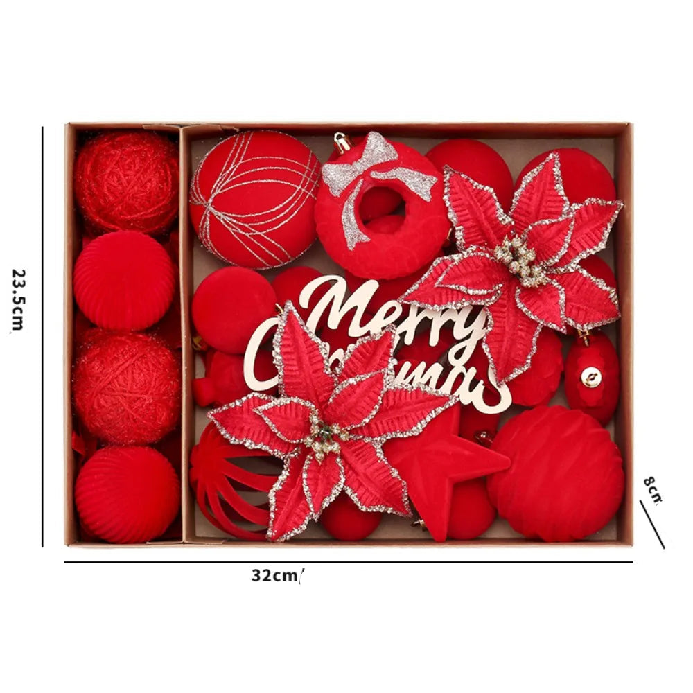Pack Boules Décoratives Rouge et Fleurs