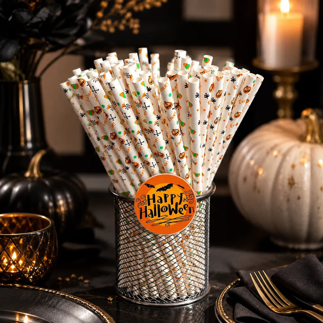 Paille Blanche Halloween en Papier joyeux