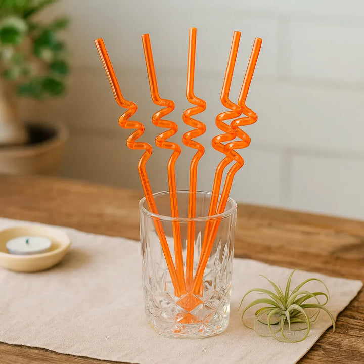 Paille En Plastique Hélicoïdale Orange
