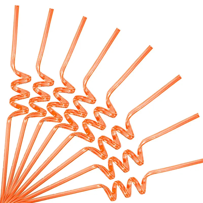 Paille En Plastique Hélicoïdale Orange Pratiques