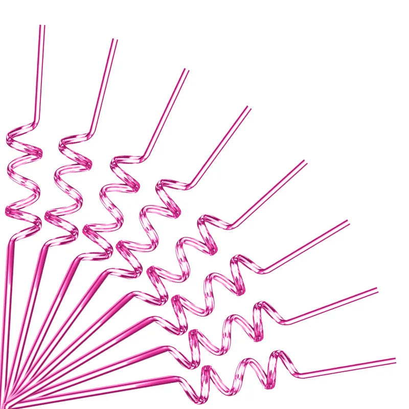 Paille En Plastique Hélicoïdale Rose Pratique