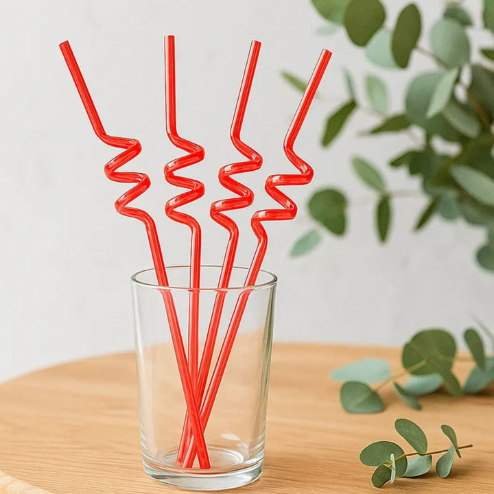 Paille En Plastique Hélicoïdale Rouge