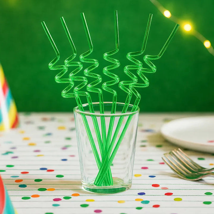 Paille En Plastique Hélicoïdale Verte