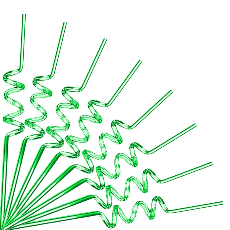 Paille En Plastique Hélicoïdale Verte Pratique