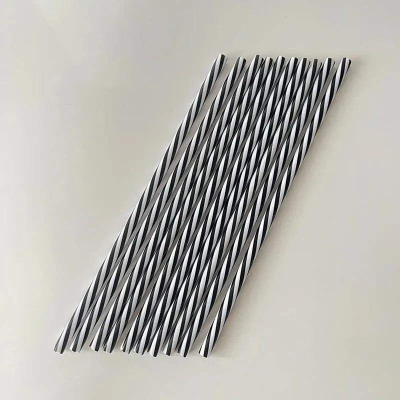 Paille En Plastique Noire Et Blanche