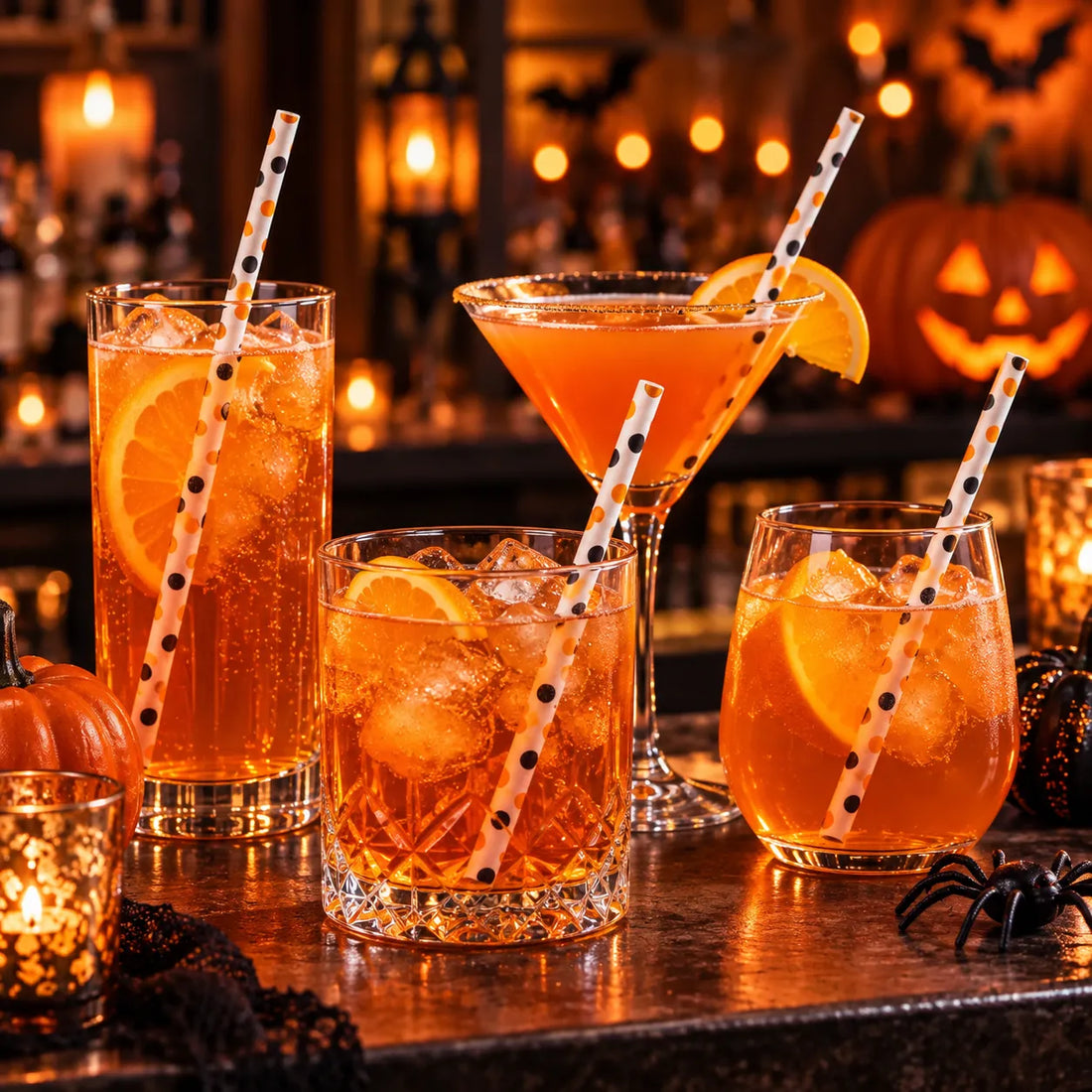 Paille Halloween à Pois orange et noir