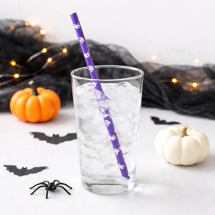 Paille Halloween Violet Motif Fantômes