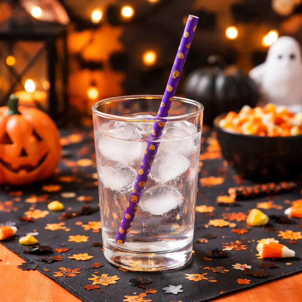 Paille Halloween Violet et Orange