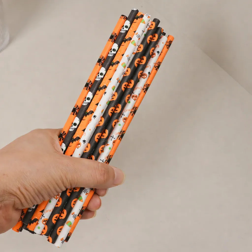 Paille Halloween en Papier Orange et Noir Originale
