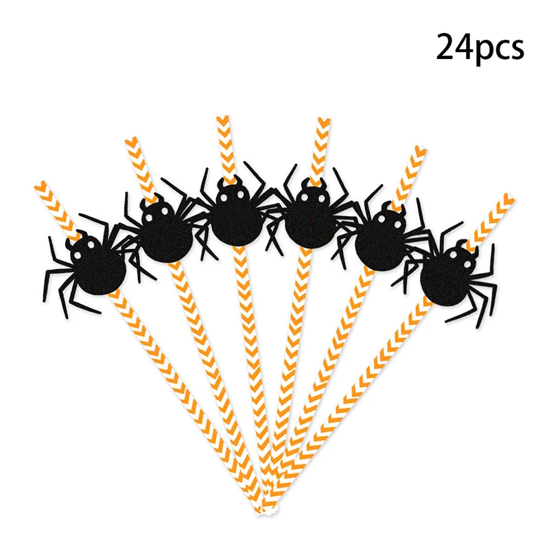 Paille Halloween motif Araignée Pièces
