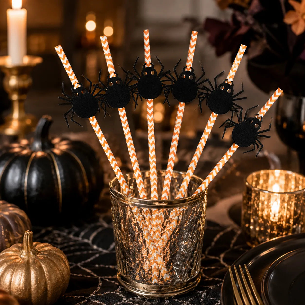 Paille Halloween motif Araignée design