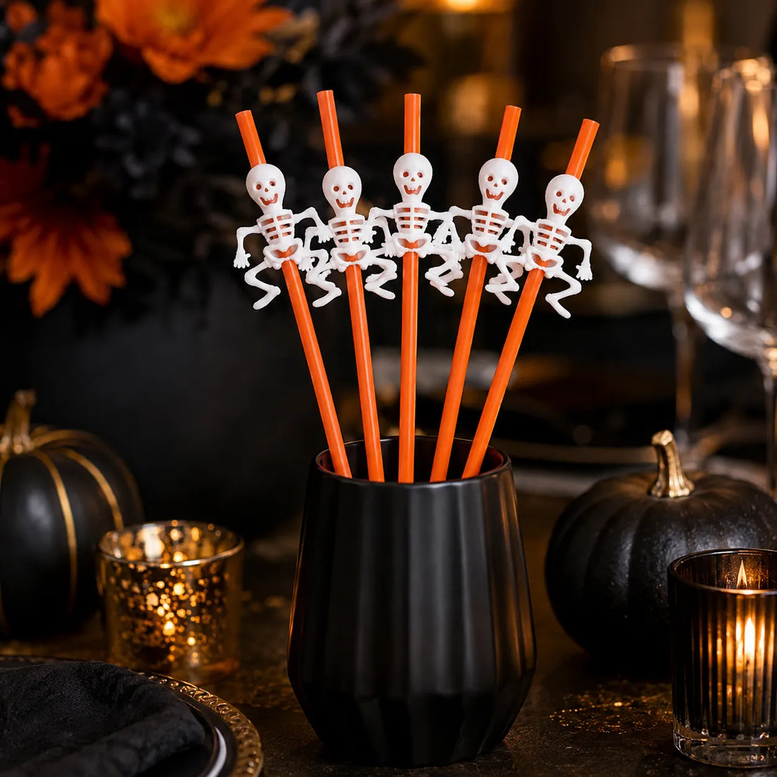 Paille Jetable Orange Squelette original