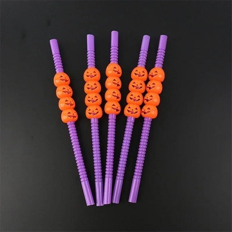 Paille Jetable Violet Motif Citrouilles Unique