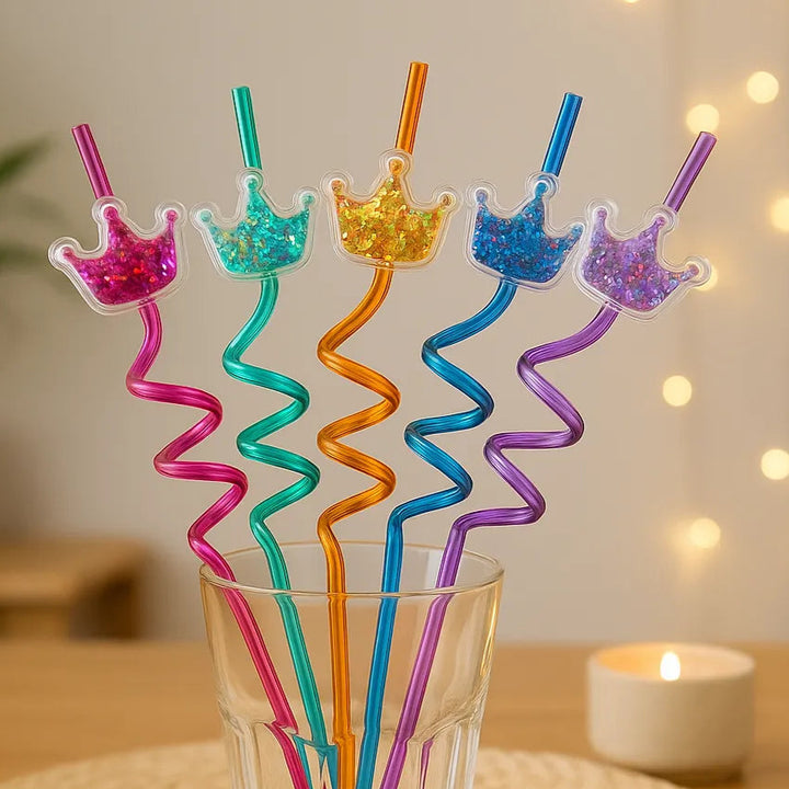 Paille en Plastique Spirale Couronne Pailletée
