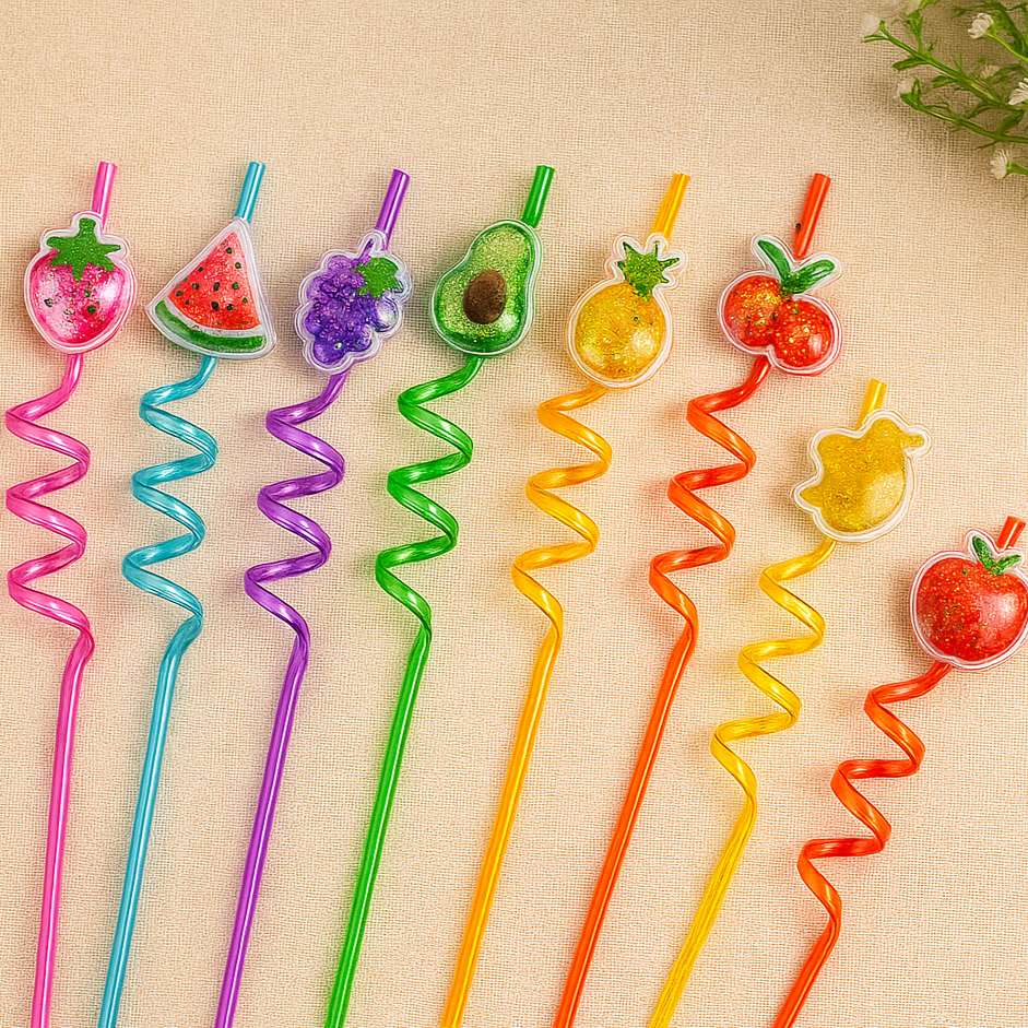Paille en Plastique Spirale Fruits Pailletés