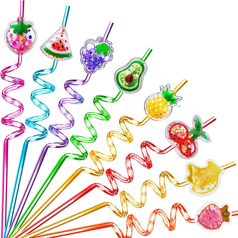 Paille en Plastique Spirale Fruits Pailletés