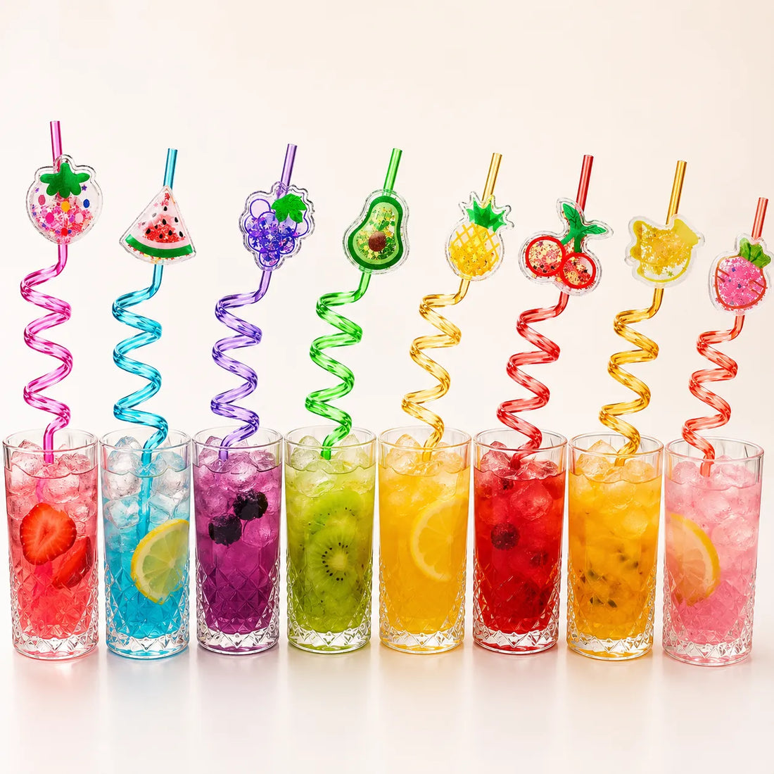 Paille en Plastique Spirale Fruits Pailletés Unique
