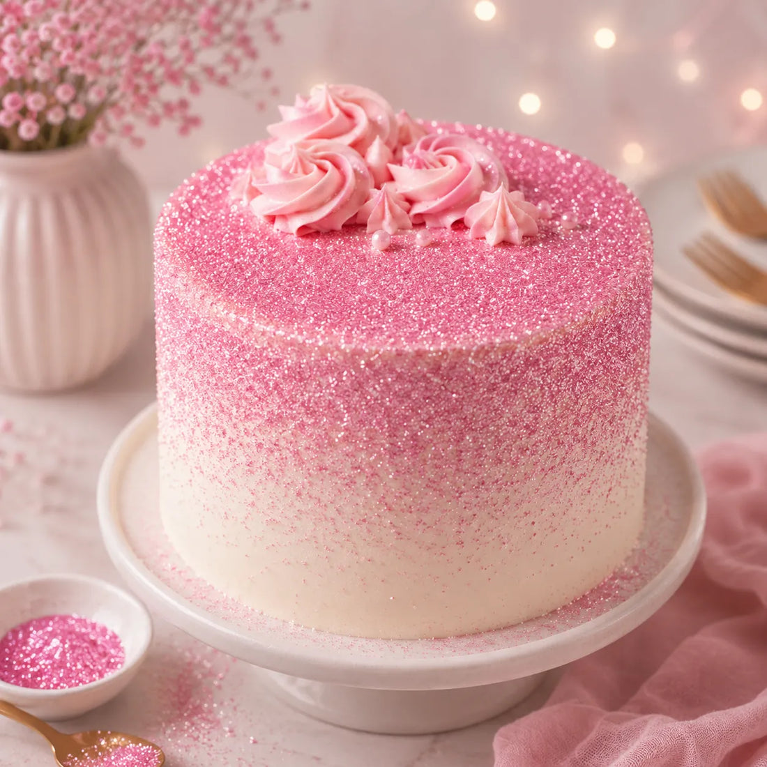 Paillette Rose Décoration Gâteau 
