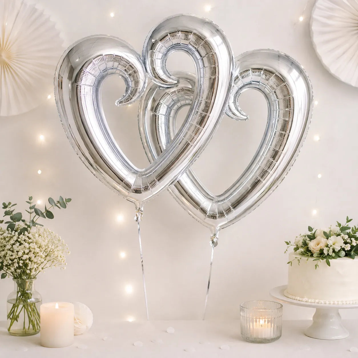 Paire de Ballons Géants Cœurs Argentés Originale