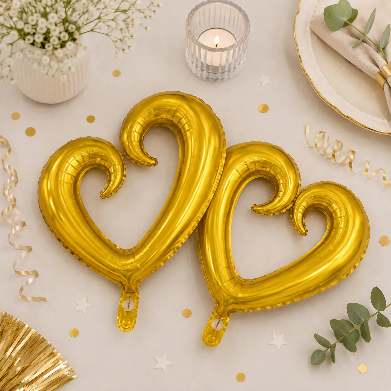 Paire de Ballons Géants Cœurs Dorés Unique