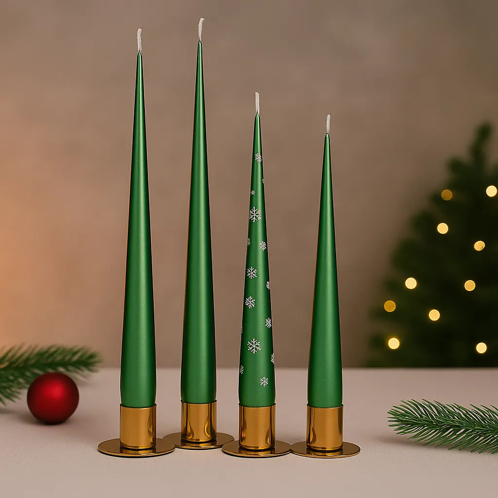 Paire de Bougies Noël Conique Vertes