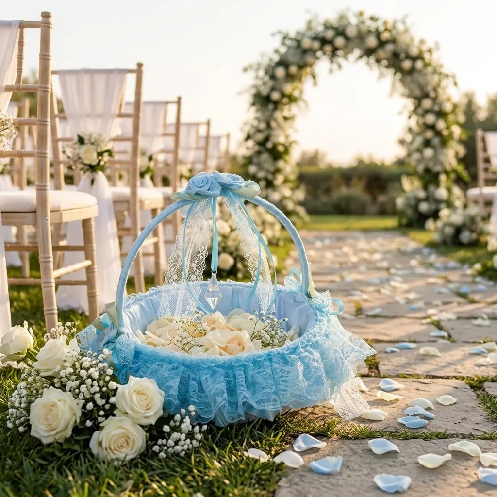 Panier Bleu en Dentelles pour Pétales romantique