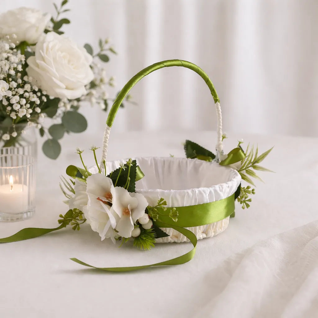 Panier à Pétales Blanc et vert