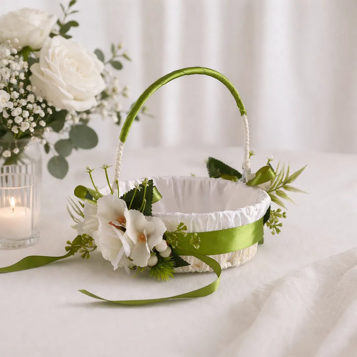 Panier à Pétales Blanc et vert