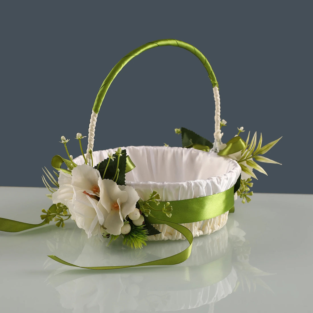 Panier à Pétales Blanc et vert élégant
