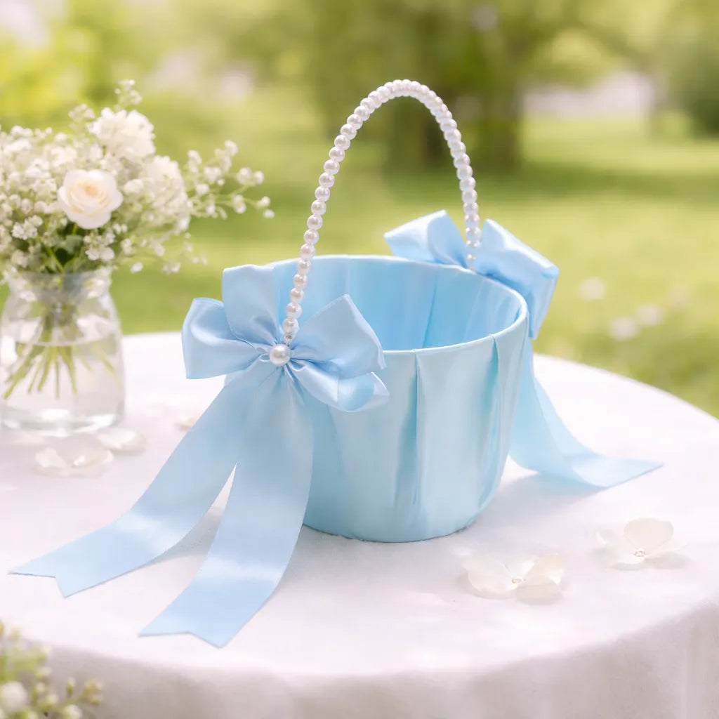 Panier à Pétales Bleu en Satin