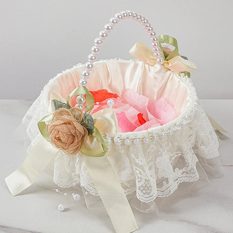 Panier à Pétales à Poignée de Perles Chic