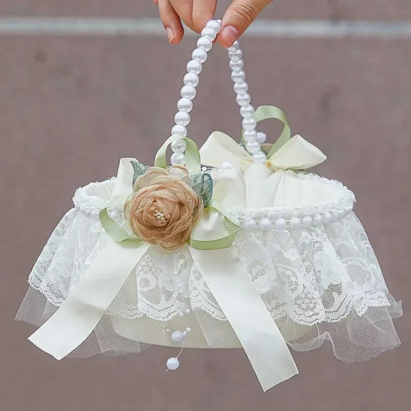 Panier à Pétales à Poignée de Perles Unique