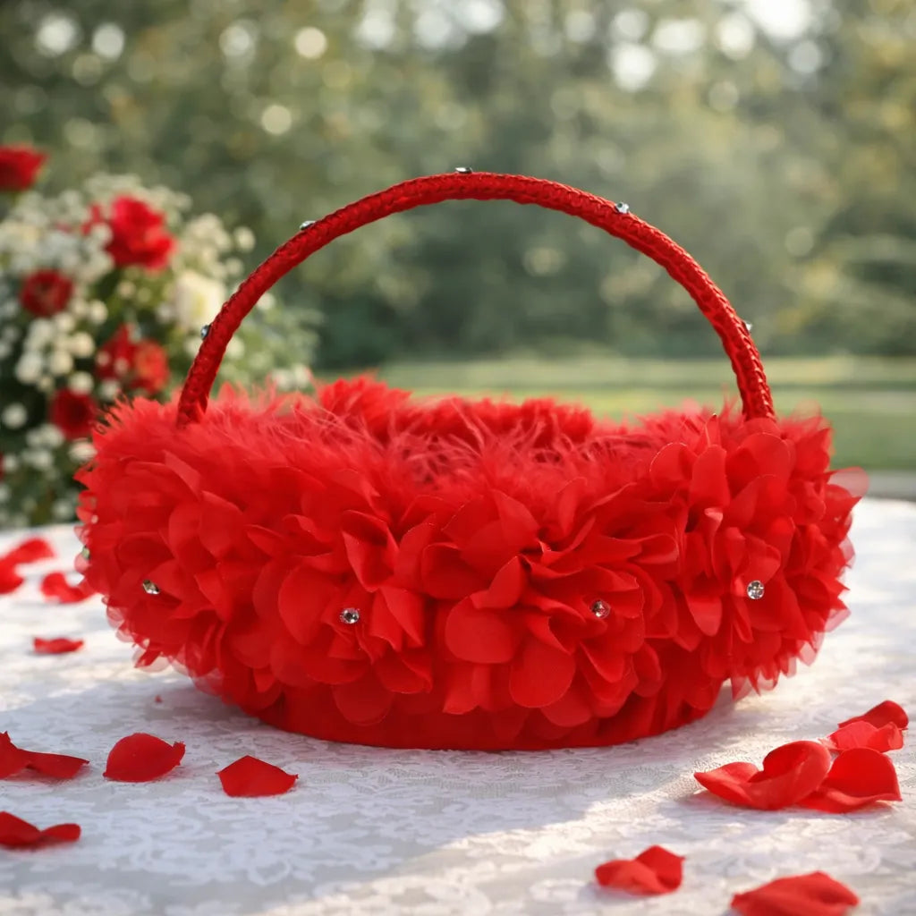 Panier à Pétales Rouge Romantique