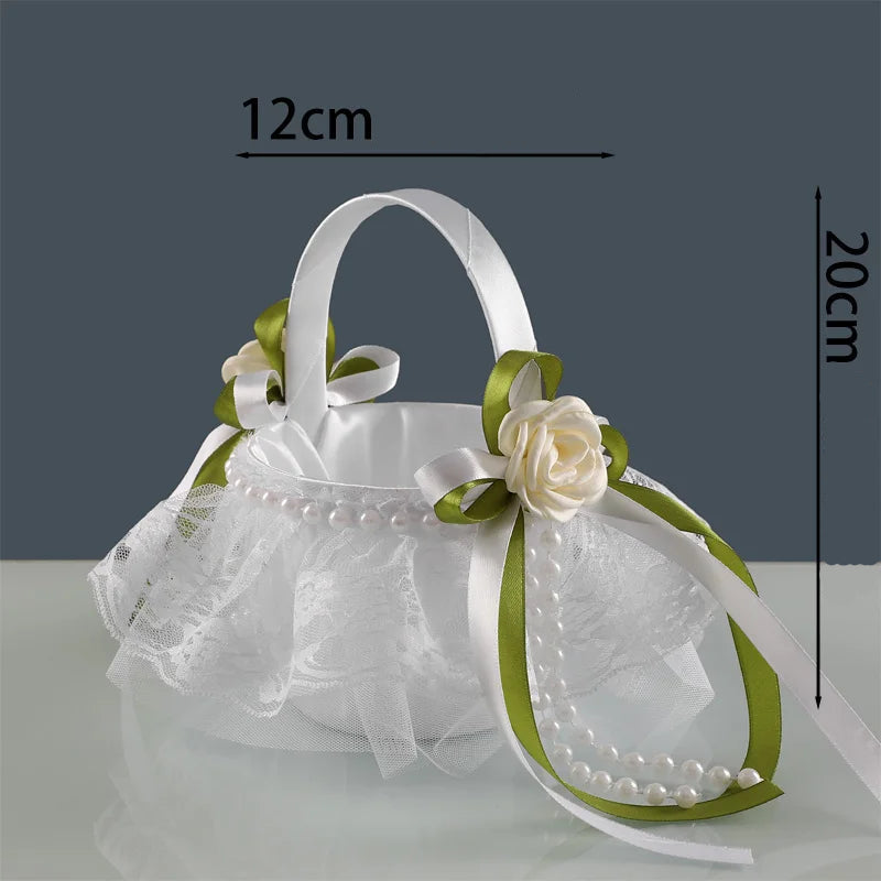 Panier à Pétales à Ruban Vert élégant