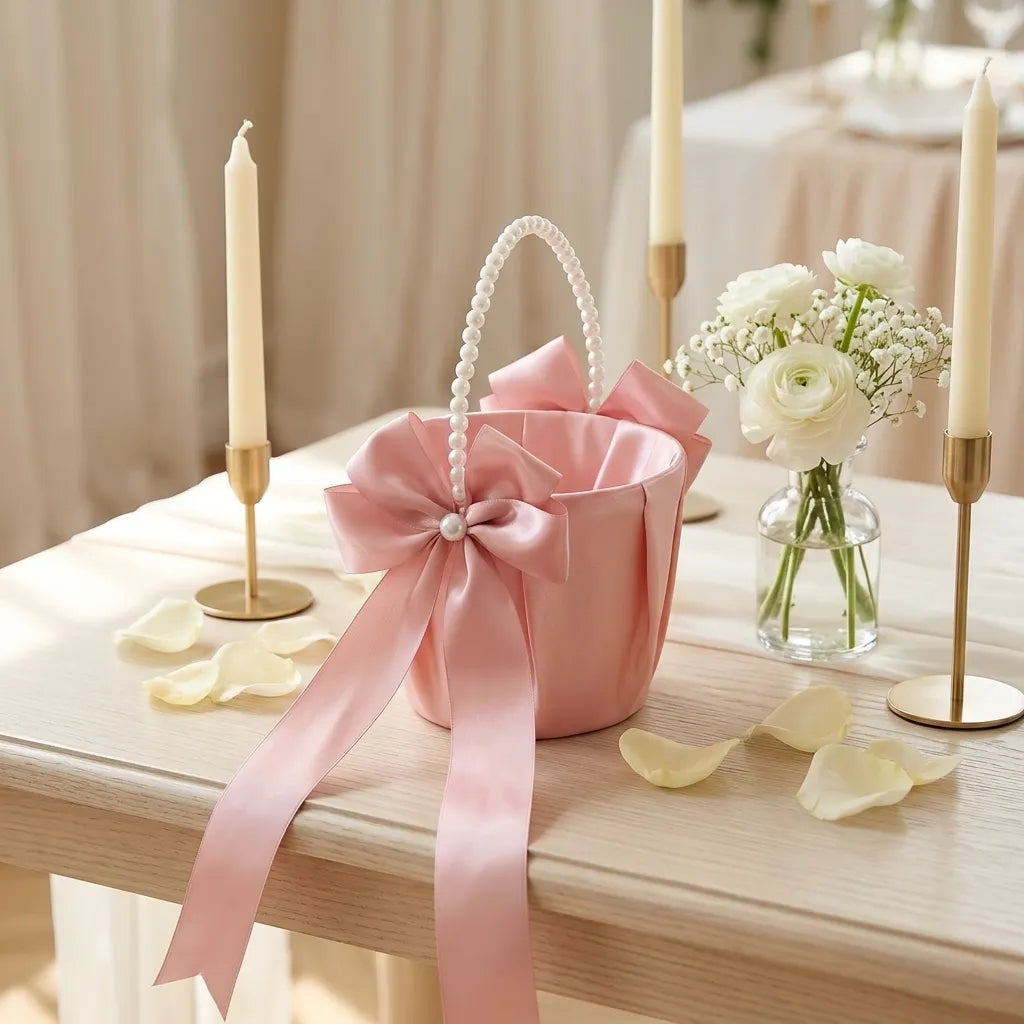 Panier à Pétales Satin Rose romantique