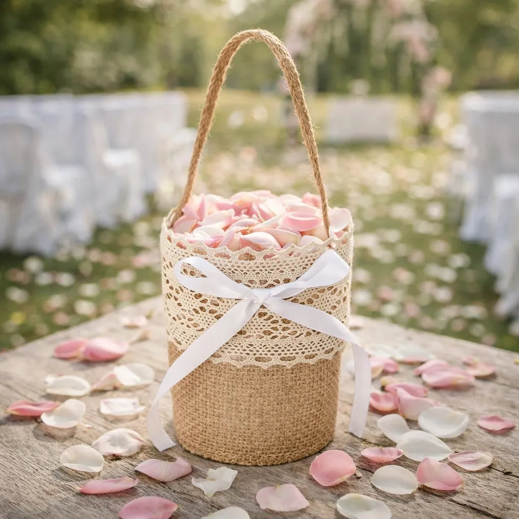 Panier à Pétales en Jute à Dentelles Unique