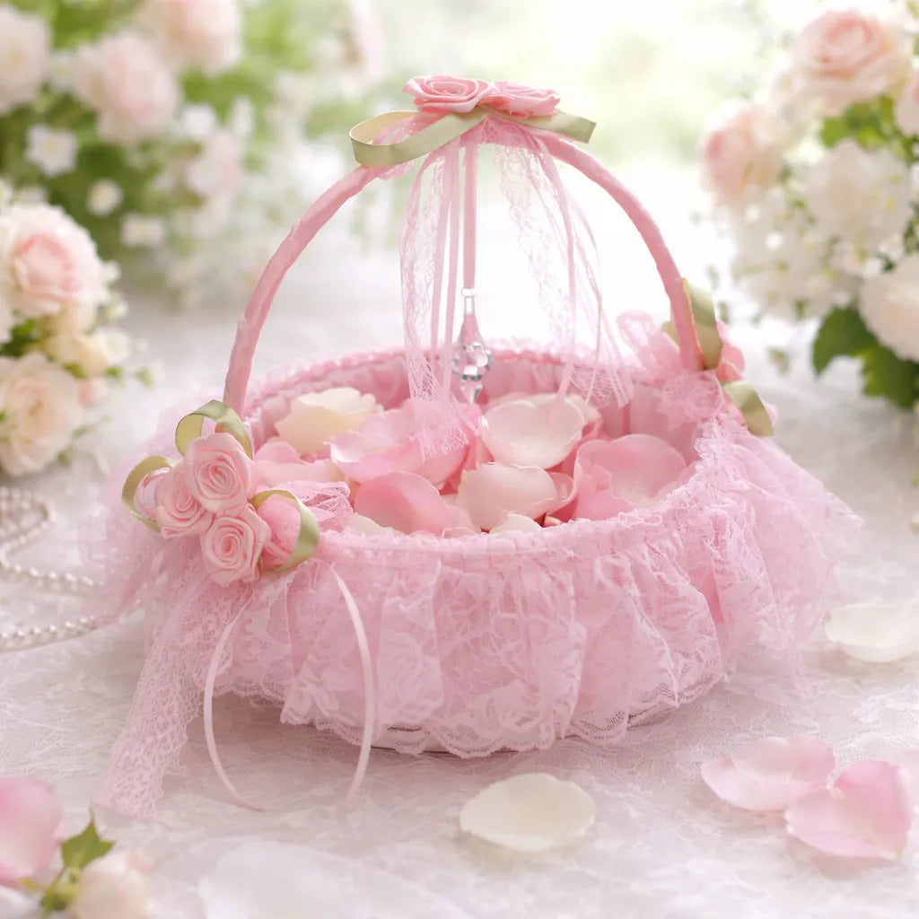 Panier en Dentelles Rose pour Pétales de Fleurs