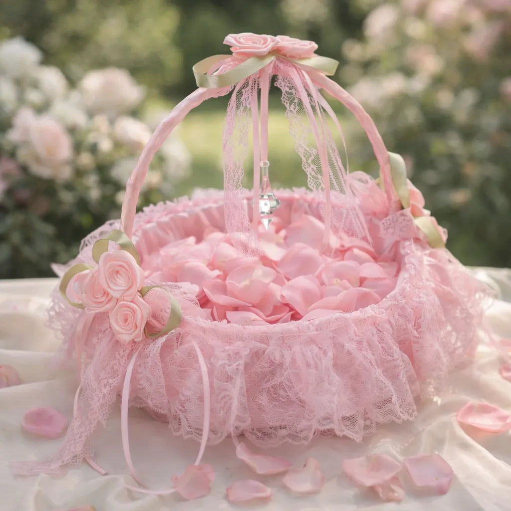 Panier en Dentelles Rose pour Pétales de Fleurs Chic